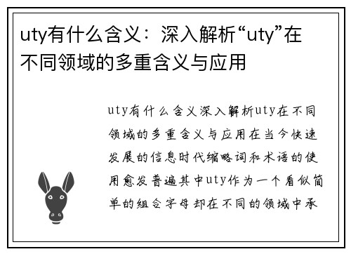 uty有什么含义：深入解析“uty”在不同领域的多重含义与应用